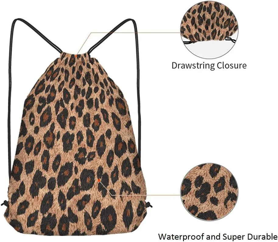 Leopard Skin Drawstring Bags Backpack Bag Animal Print Beautiful Brown Texture Wild Cheetah Fur Big Cat Sport Gym Sack Drawstring Bag String Bag Yoga Bag for Men Women