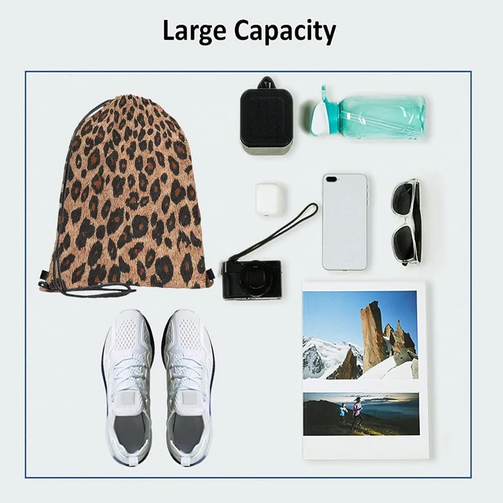 Leopard Skin Drawstring Bags Backpack Bag Animal Print Beautiful Brown Texture Wild Cheetah Fur Big Cat Sport Gym Sack Drawstring Bag String Bag Yoga Bag for Men Women