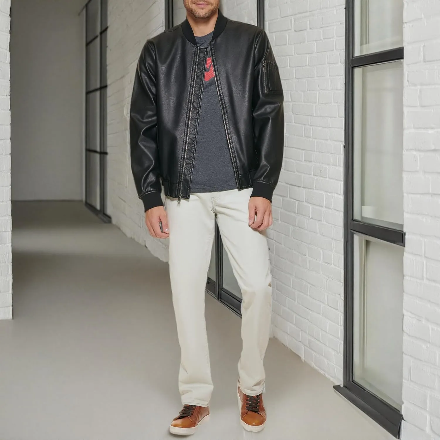 Levi's Men's Faux Leather Varsity Bomber Jacket