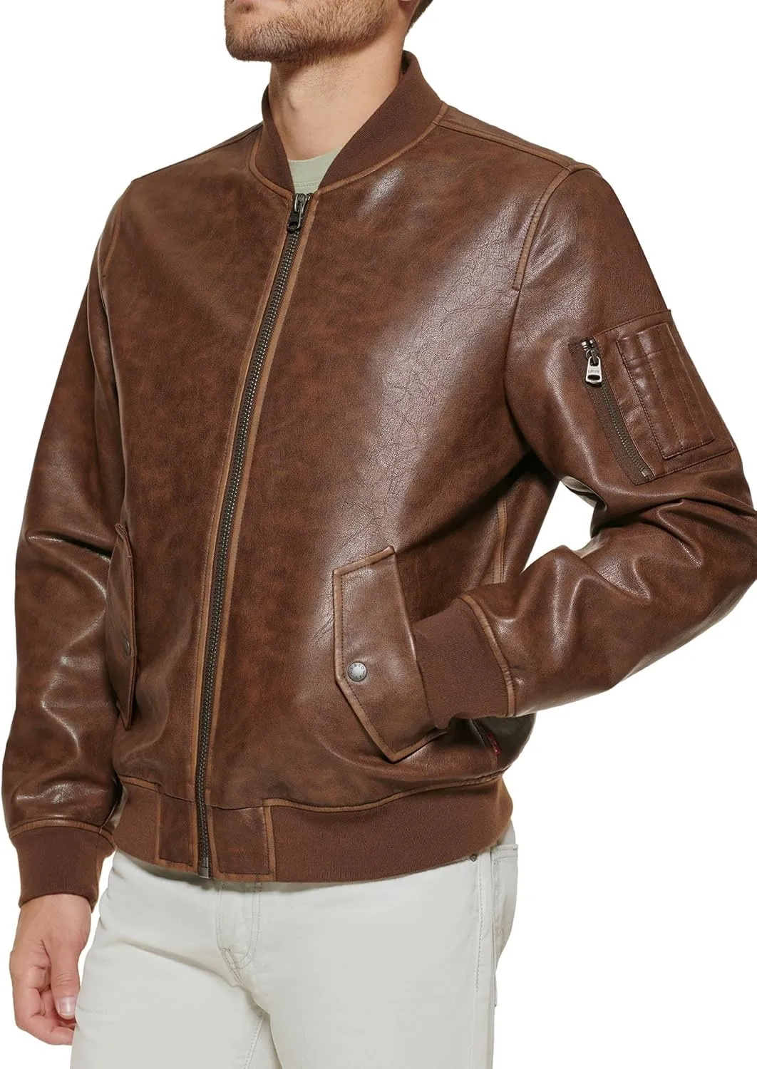 Levi's Men's Faux Leather Varsity Bomber Jacket