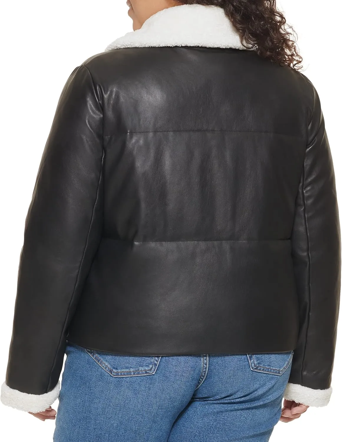 Levi's Women's Breanna Faux Leather Puffer Jacket with Sherpa Lined Collar