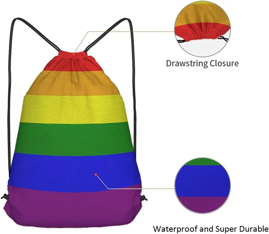 LGBT Gay Pride Drawstring Bags Backpack Bag 6 Stripe Rainbow Flag Colorful Sign Symbol Art Community Sport Gym Sack Drawstring Bag String Bag Yoga Bag for Men Women