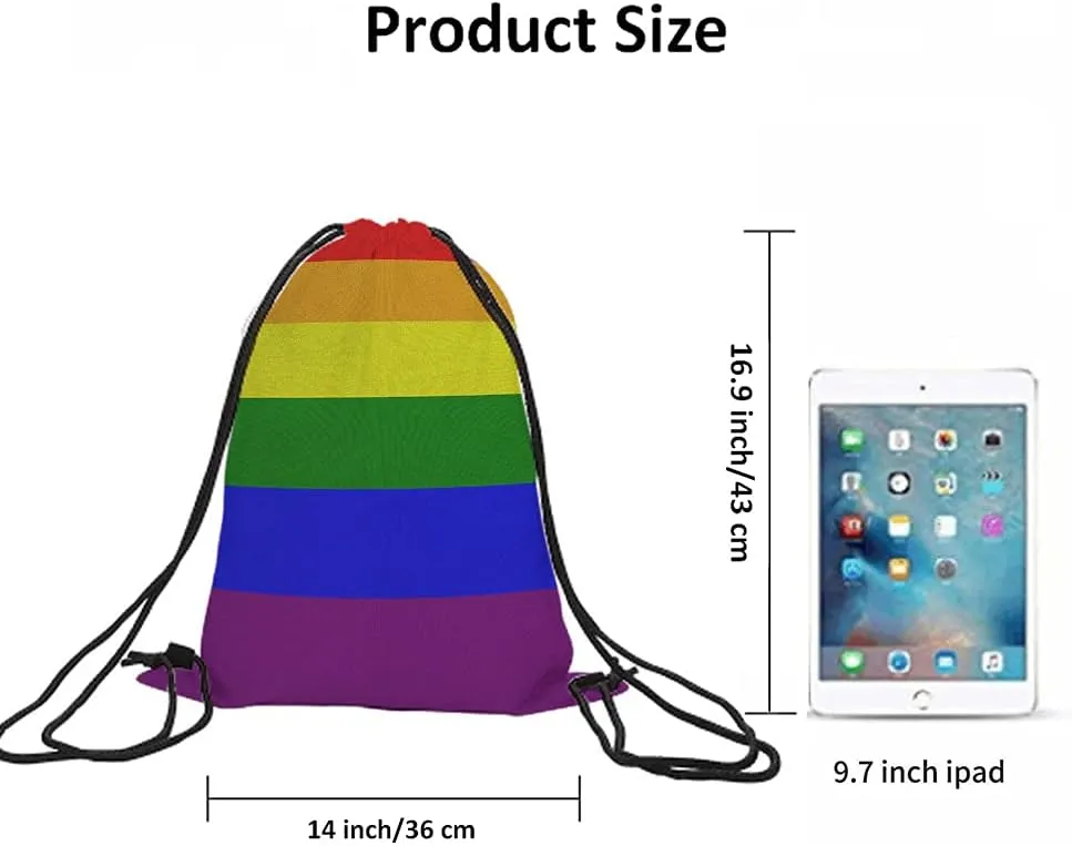 LGBT Gay Pride Drawstring Bags Backpack Bag 6 Stripe Rainbow Flag Colorful Sign Symbol Art Community Sport Gym Sack Drawstring Bag String Bag Yoga Bag for Men Women