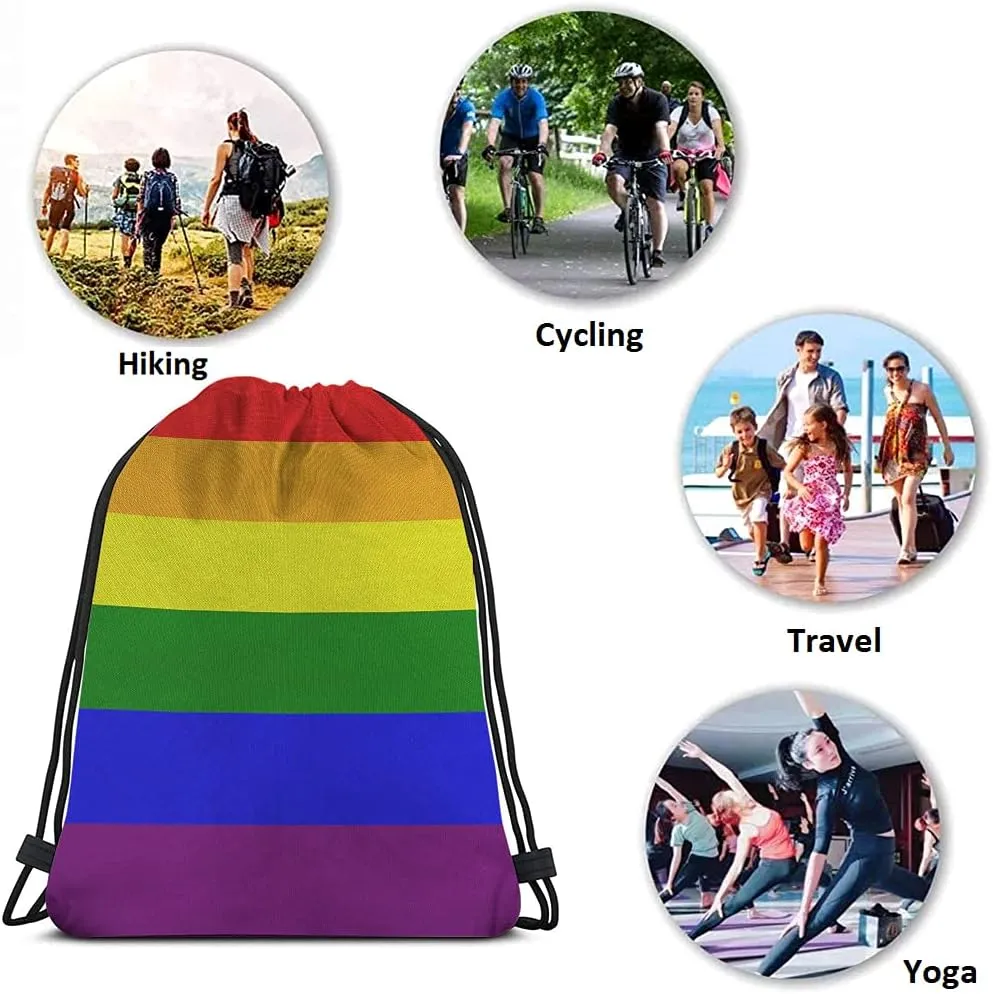 LGBT Gay Pride Drawstring Bags Backpack Bag 6 Stripe Rainbow Flag Colorful Sign Symbol Art Community Sport Gym Sack Drawstring Bag String Bag Yoga Bag for Men Women