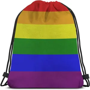 LGBT Gay Pride Drawstring Bags Backpack Bag 6 Stripe Rainbow Flag Colorful Sign Symbol Art Community Sport Gym Sack Drawstring Bag String Bag Yoga Bag for Men Women