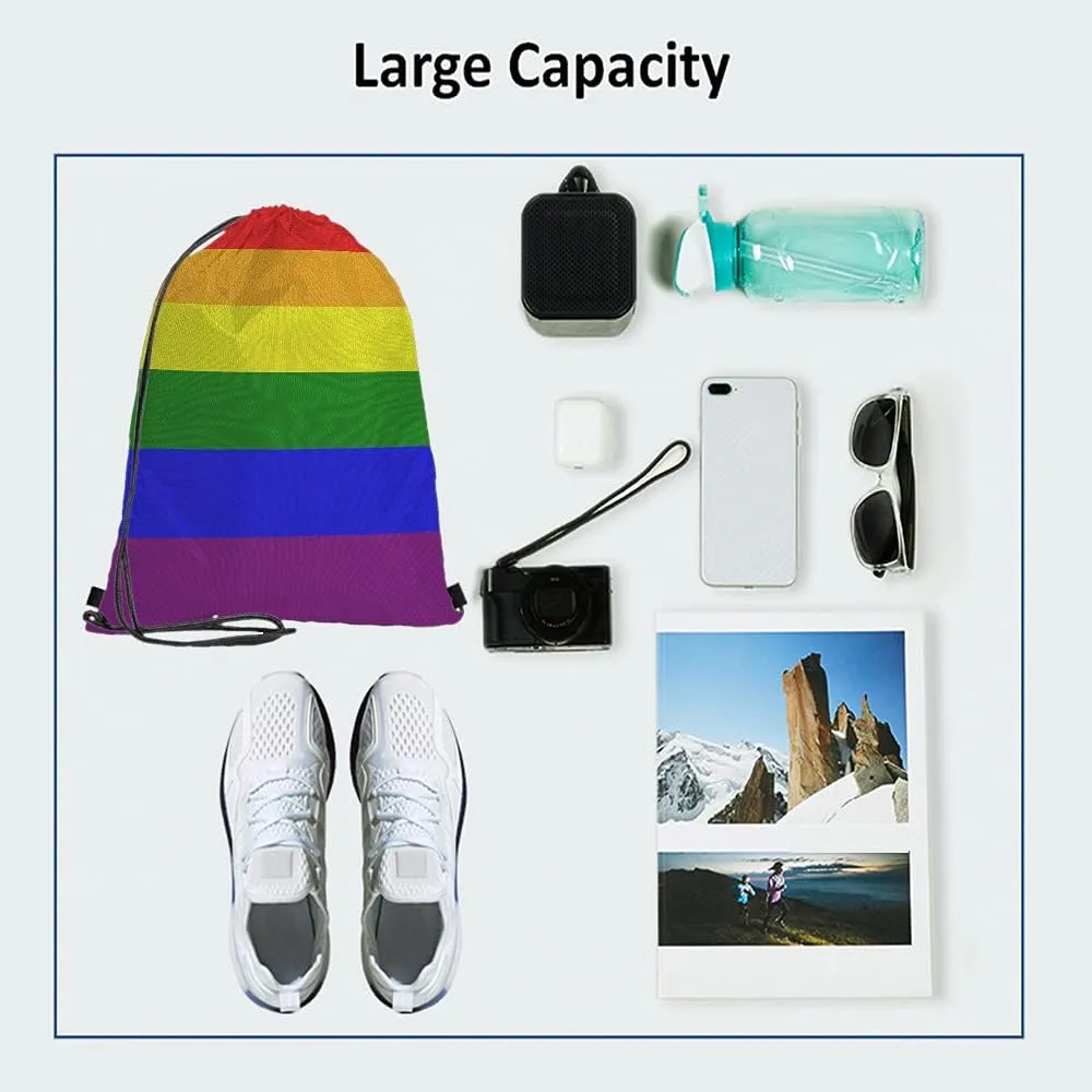 LGBT Gay Pride Drawstring Bags Backpack Bag 6 Stripe Rainbow Flag Colorful Sign Symbol Art Community Sport Gym Sack Drawstring Bag String Bag Yoga Bag for Men Women