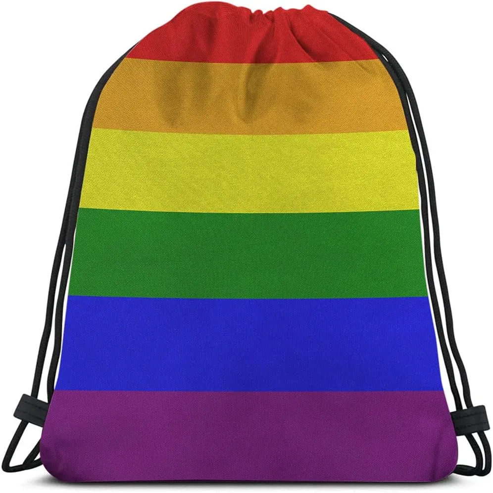 LGBT Gay Pride Drawstring Bags Backpack Bag 6 Stripe Rainbow Flag Colorful Sign Symbol Art Community Sport Gym Sack Drawstring Bag String Bag Yoga Bag for Men Women