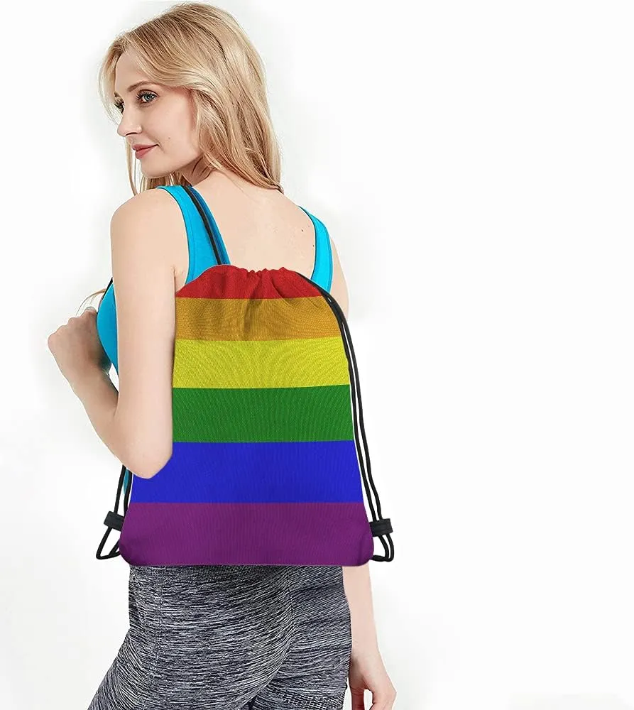 LGBT Gay Pride Drawstring Bags Backpack Bag 6 Stripe Rainbow Flag Colorful Sign Symbol Art Community Sport Gym Sack Drawstring Bag String Bag Yoga Bag for Men Women