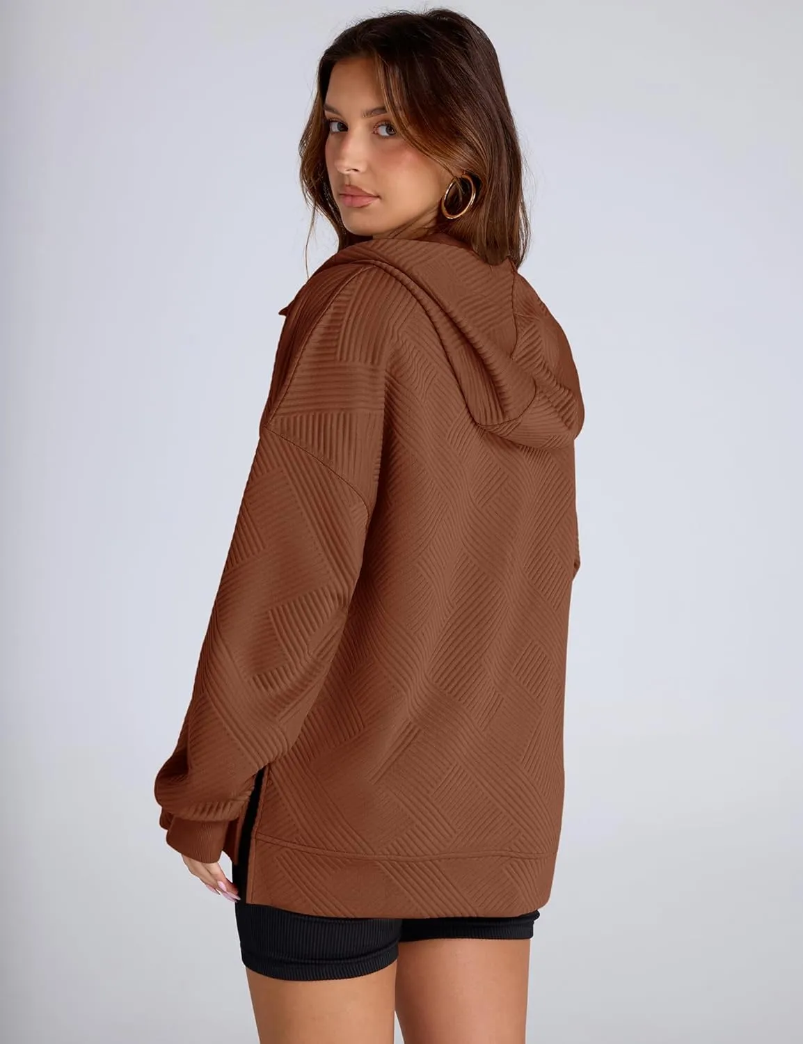 LOMON Womens Oversized Half Zip Hoodies Long Sleeve Textured Casual Sweatshirts Loose Fall Pullover Tops with Pockets