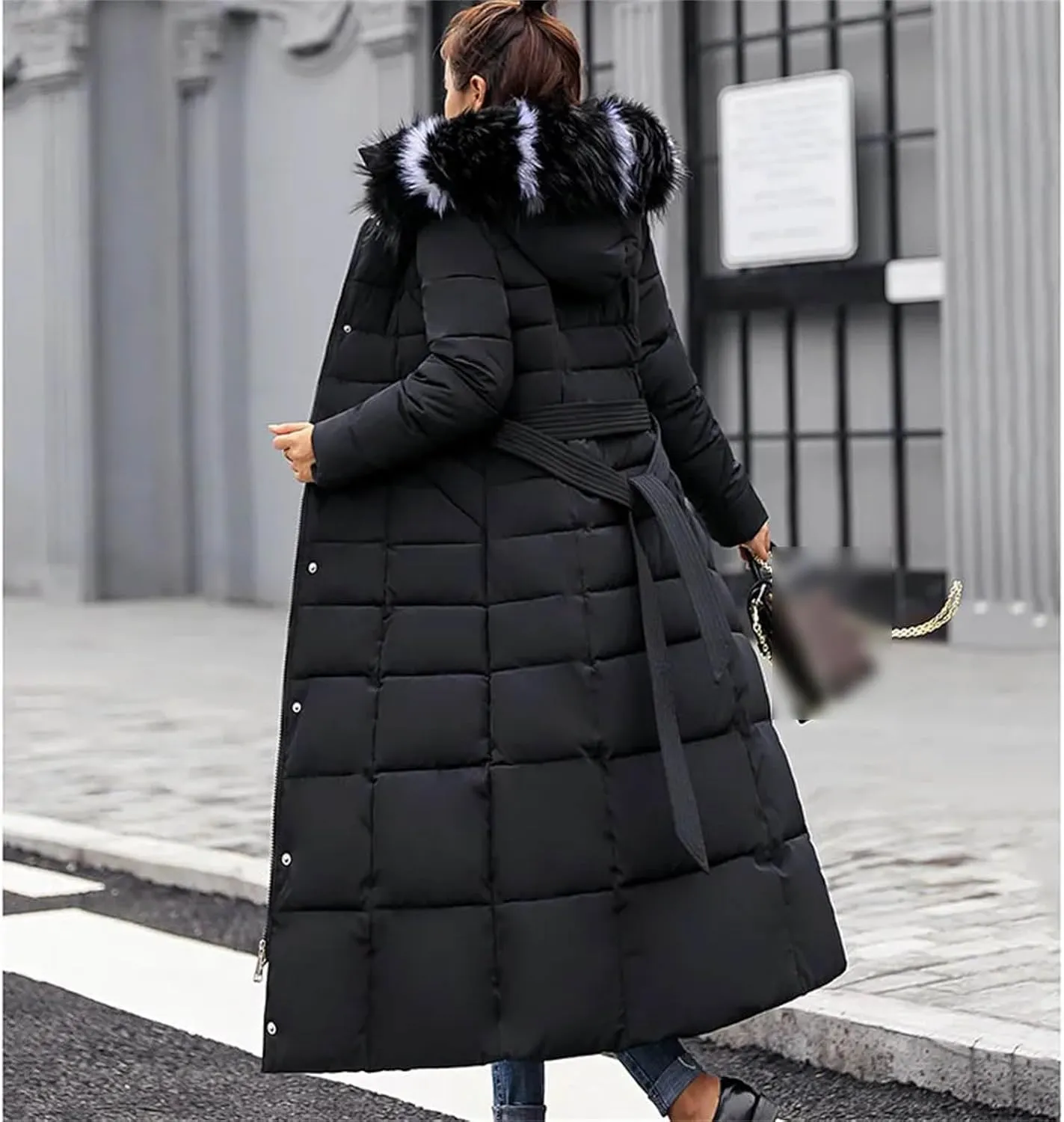 Long Cotton Coat Female Winter Over Knee Loose Large Fur Collar Hooded Warm Thick Parkas Down Cotton Padded Overcoat