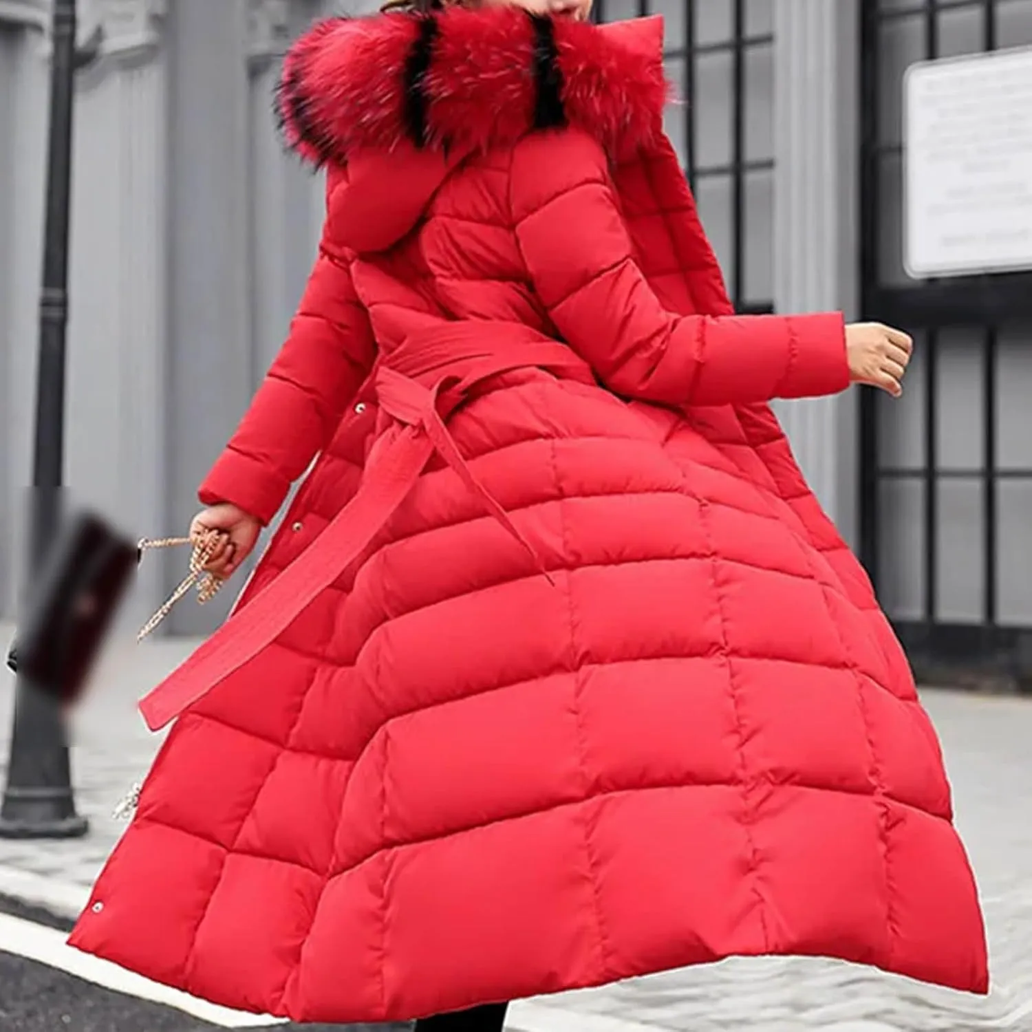 Long Cotton Coat Female Winter Over Knee Loose Large Fur Collar Hooded Warm Thick Parkas Down Cotton Padded Overcoat