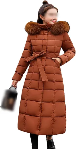 Long Cotton Coat Female Winter Over Knee Loose Large Fur Collar Hooded Warm Thick Parkas Down Cotton Padded Overcoat