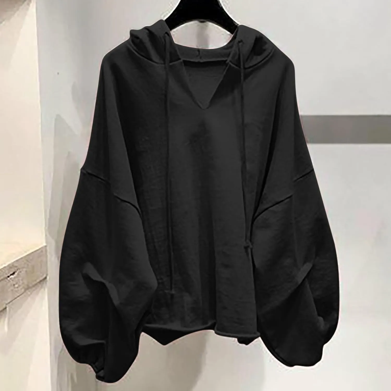 Loose Fit Hoodies For Women Casual Long Sleeve Solid Color Drawstring Sweatshirts Oversized Pullover Tops