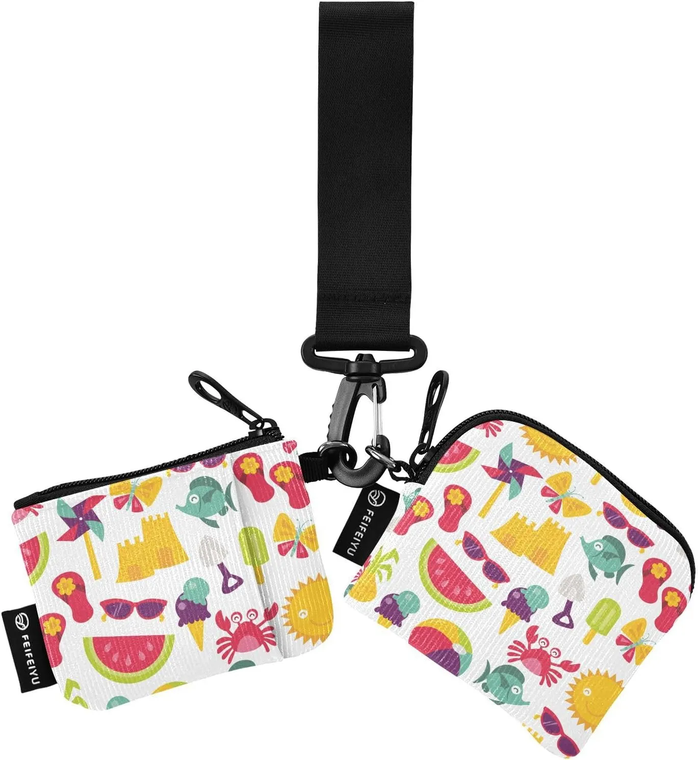 Lovely and Interesting Summer Small Wallet for Women Portable Wristlet Keychain Coin Purse with 2 Zipper Pouches