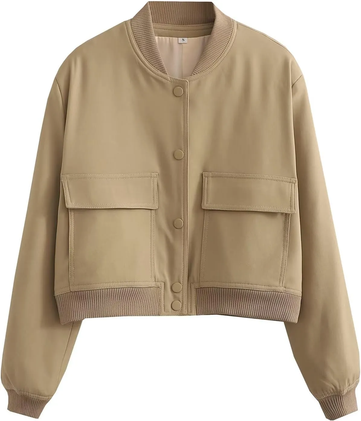Lumister Women's Fashion Cropped Button Down Lightweight Cropped Bomber Jacket Varsity Shacket with Side Pockets