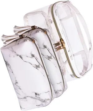 Marble Design Pvc Storage Bag Set 3 Piece Toiletries Waterproof Bag Large Capacity White Bucket 2 Pouches