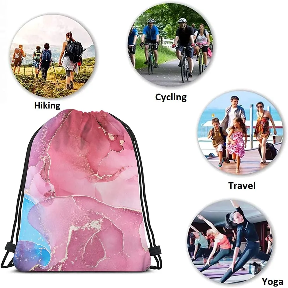 Marble Drawstring Backpack Bag - Abstract Acrylic Nature Marbling Artwork Texture Golden Swirl Dye Art Sport Gym Sack for Men Women