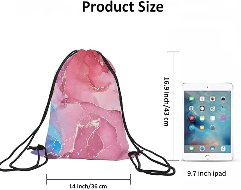 Marble Drawstring Backpack Bag - Abstract Acrylic Nature Marbling Artwork Texture Golden Swirl Dye Art Sport Gym Sack for Men Women
