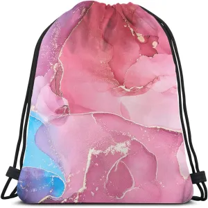 Marble Drawstring Backpack Bag - Abstract Acrylic Nature Marbling Artwork Texture Golden Swirl Dye Art Sport Gym Sack for Men Women
