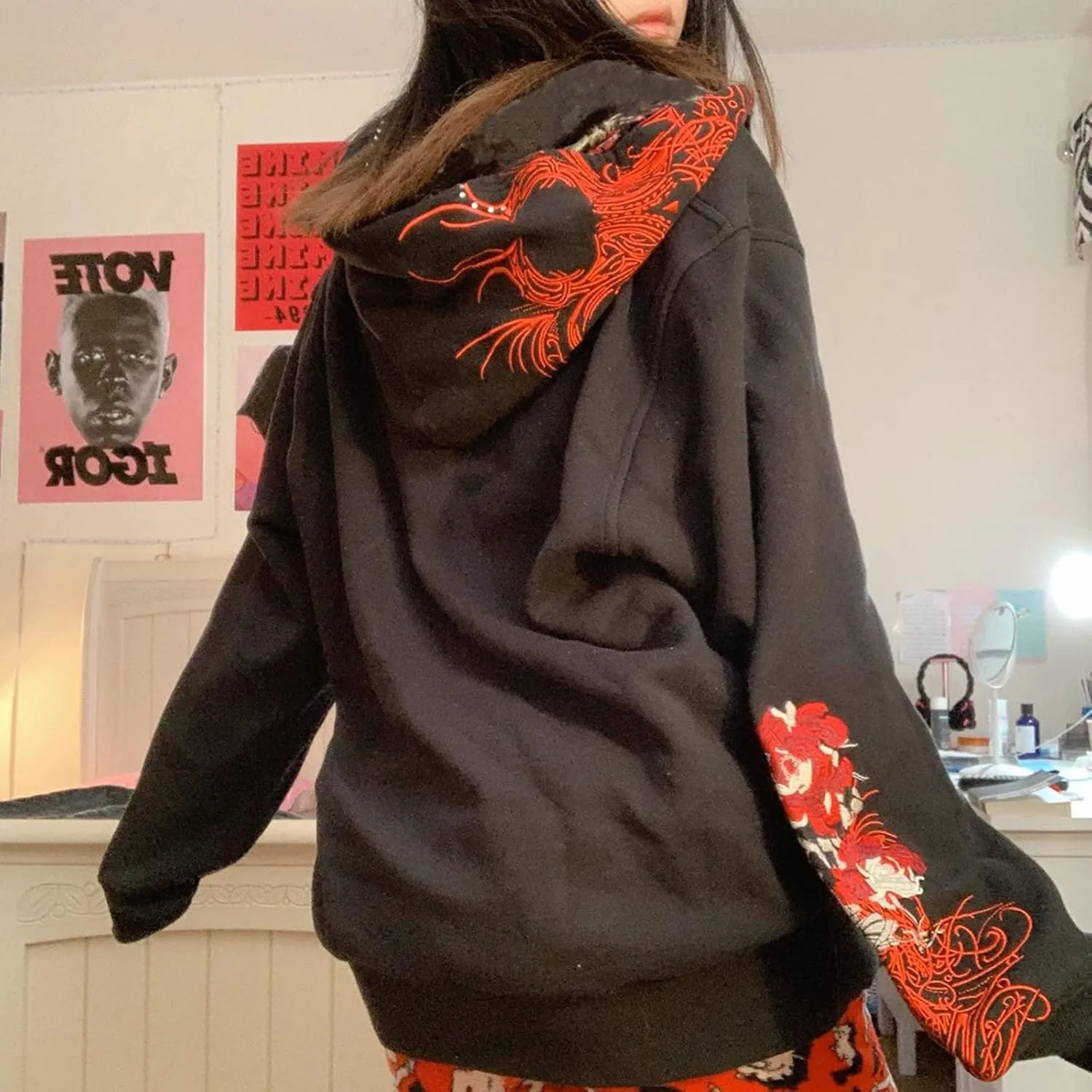 Meiweileya Women's Y2k Grunge Skull Graphic Zip Up Hoodies Emo Goth Skeleton Jacket Long Sleeve