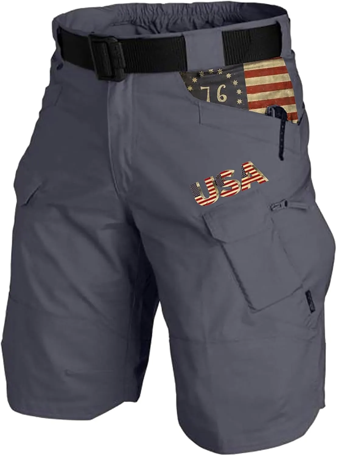 Men's 4th of July Tactical Shorts American Flag Pants Graphic 1766 Expandable Waist Shorts with Zipper Pockets