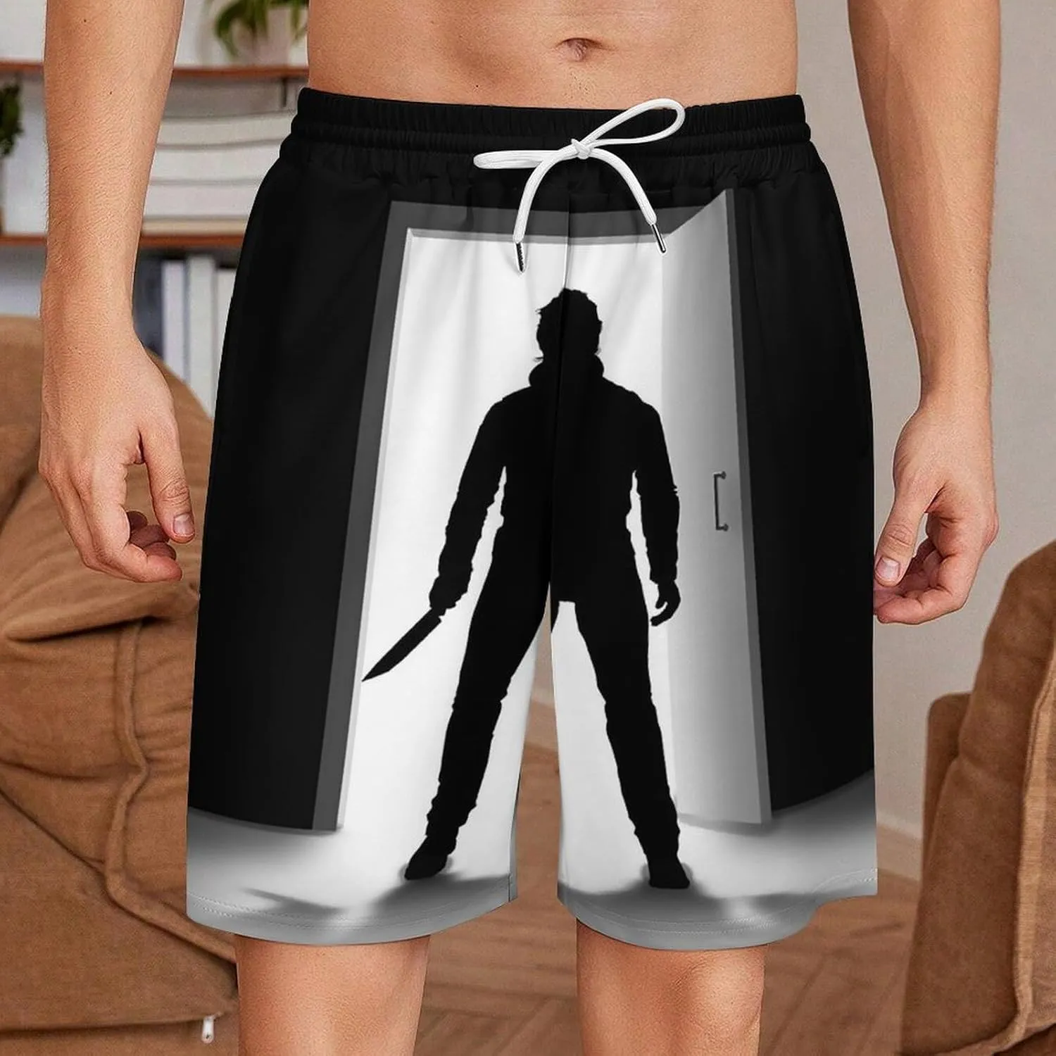 Men's Beach Pants Halloween Michael Myers Summer Board Shorts with Pockets Beach Shorts Bathing Suits for Men