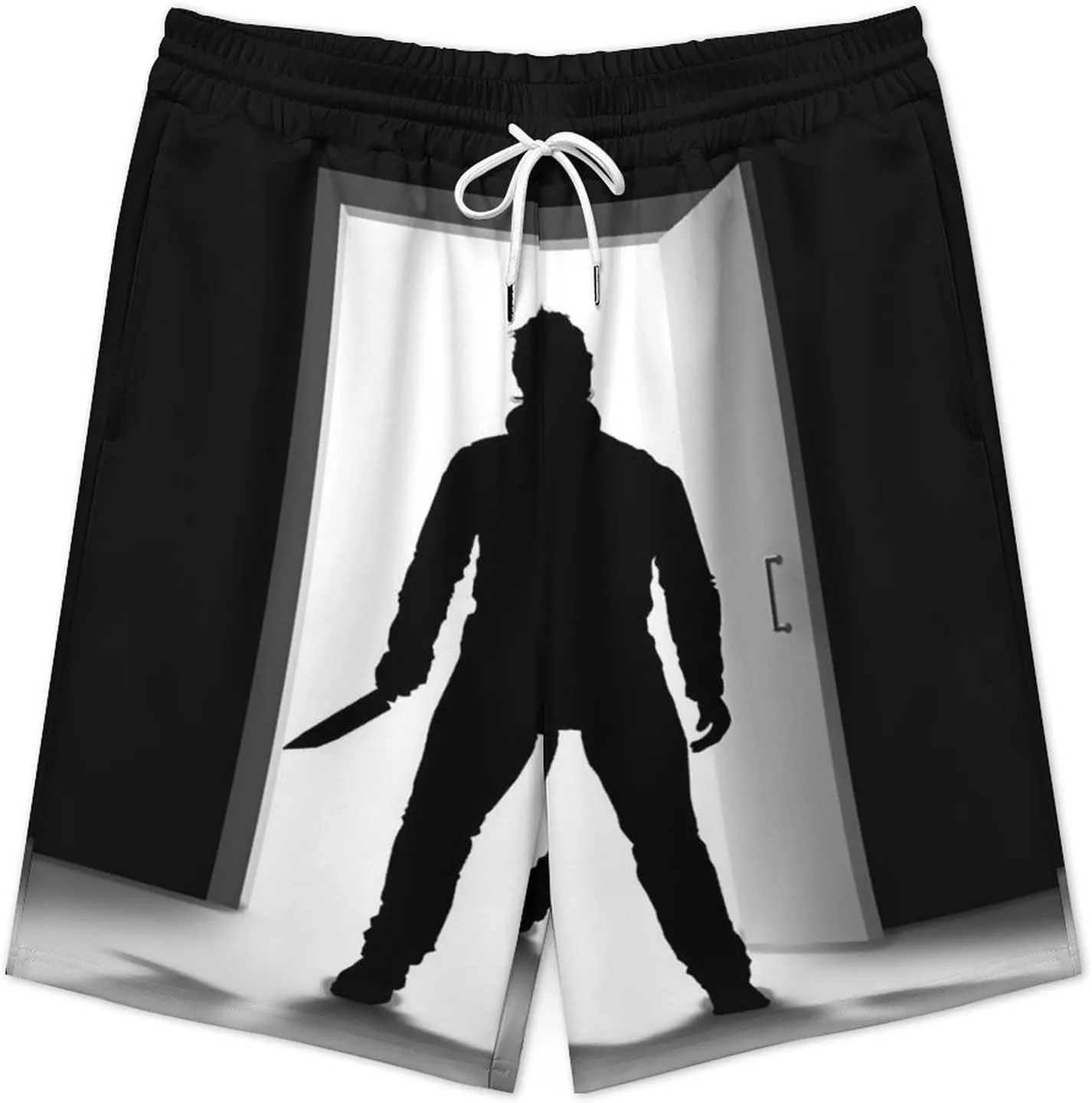 Men's Beach Pants Halloween Michael Myers Summer Board Shorts with Pockets Beach Shorts Bathing Suits for Men