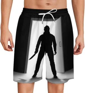Men's Beach Pants Halloween Michael Myers Summer Board Shorts with Pockets Beach Shorts Bathing Suits for Men