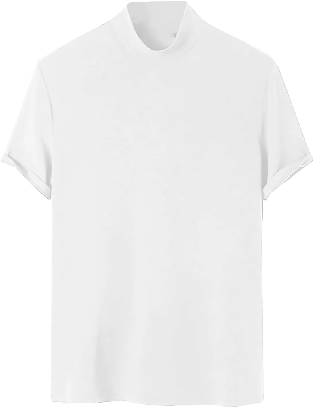 Mens Casual Turtleneck Mock Neck T Shirt Short Sleeve Slim Fit Undershirt Casual Basic Pullover Solid Tops