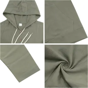 Men's Cotton Linen Long Sleeved Button Down Casual Shirt, Loose Linen Beach Hawaiian Hoodie