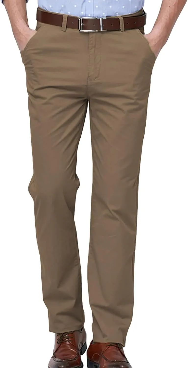 Men's Formal Dress Pants Flat-Front Straight Leg Casual Chino Trousers Plus Size Business Office Work Smart Pants