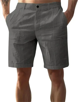 Men's Linen Shorts Casual Elastic Waist Drawstring Summer Beach Golf Shorts with Pockets 2025