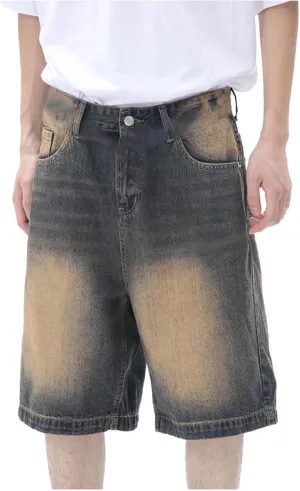 Men's Loose Fit Hip Hop Cropped Jean Shorts Baggy Denim Shorts with Pockets Casual Summer Streetwear Clothes
