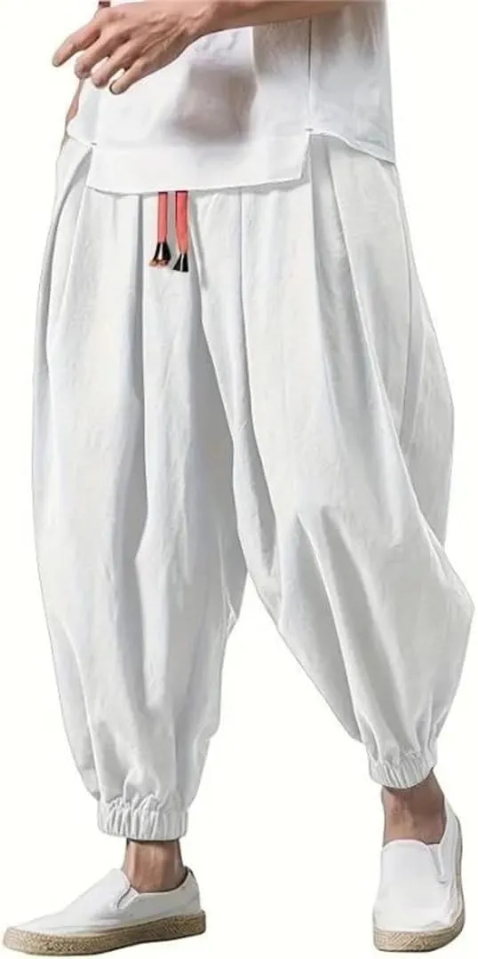Men's Loose Harem Pants Four Season Cotton Streetwear Cross Oversize Trousers