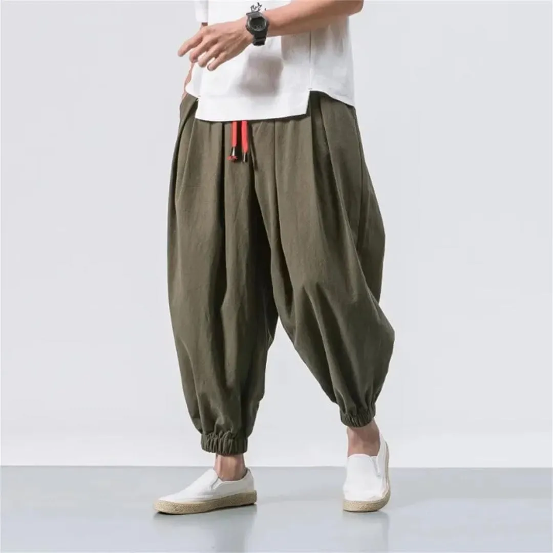 Men's Loose Harem Pants Four Season Cotton Streetwear Cross Oversize Trousers