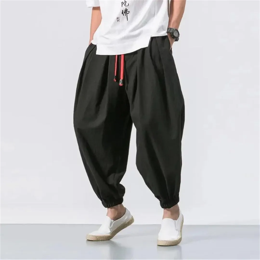 Men's Loose Harem Pants Four Season Cotton Streetwear Cross Oversize Trousers