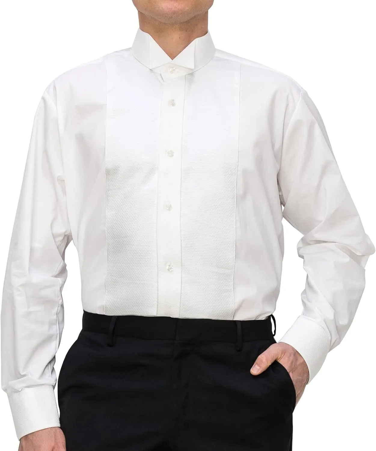 Men's Pique Wing Collar Tuxedo Shirt, Convertible Cuffs