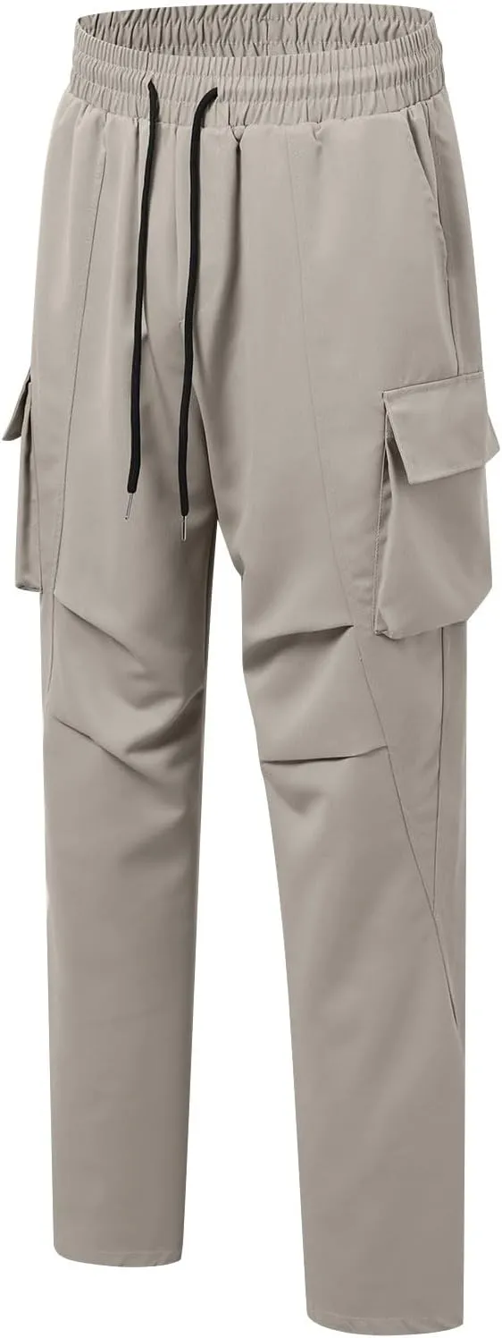 Mens Stretch Work Trousers Working Tactical Linen Elastic Waist Skinny Bike Athletic Basketball Leather Cargo Joggers