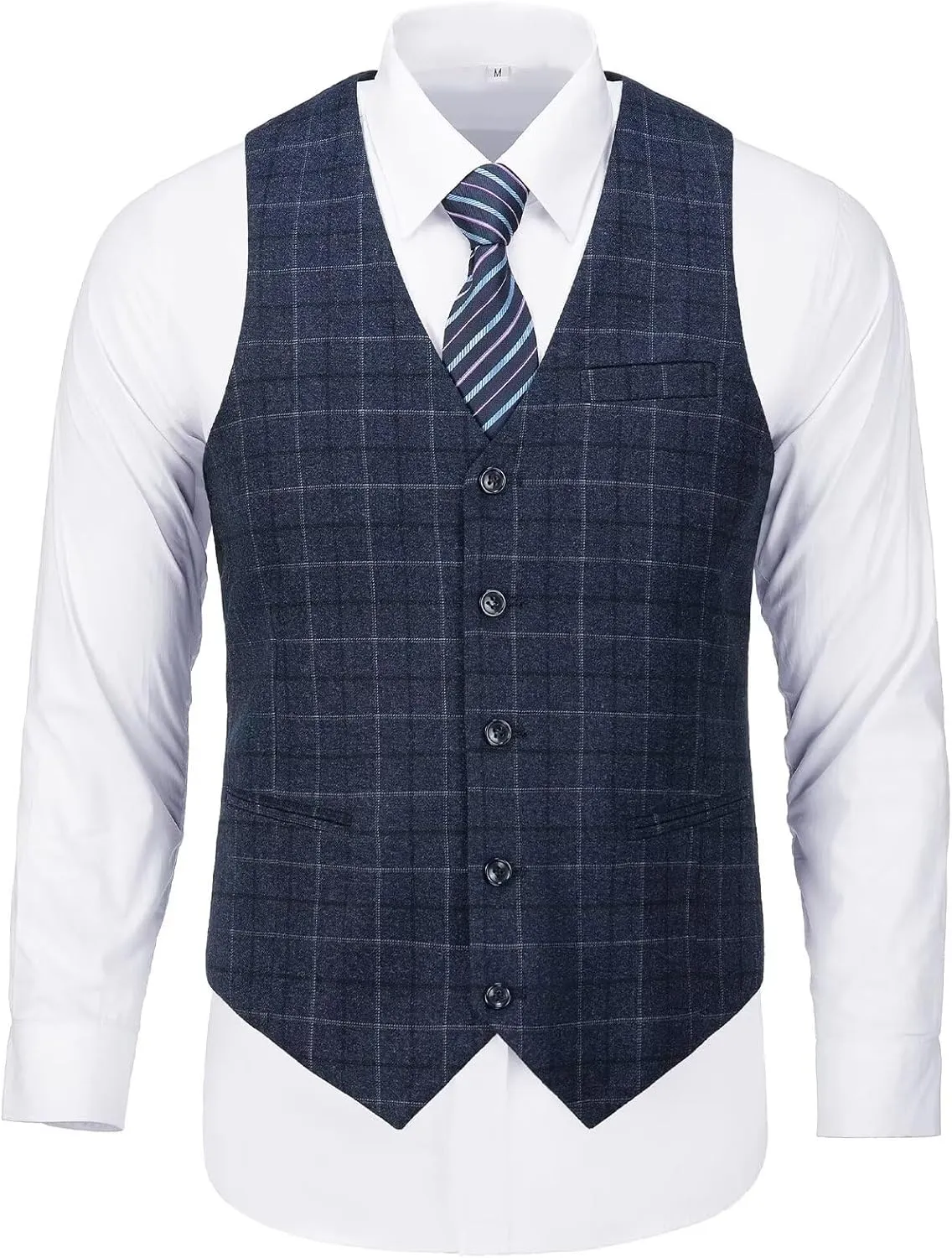 Mens Suits 3 Piece Plaid Slim Fit Tuxedo Double Breasted Prom Dress Suits Men Jackets Blazer Vest and Pants with Tie