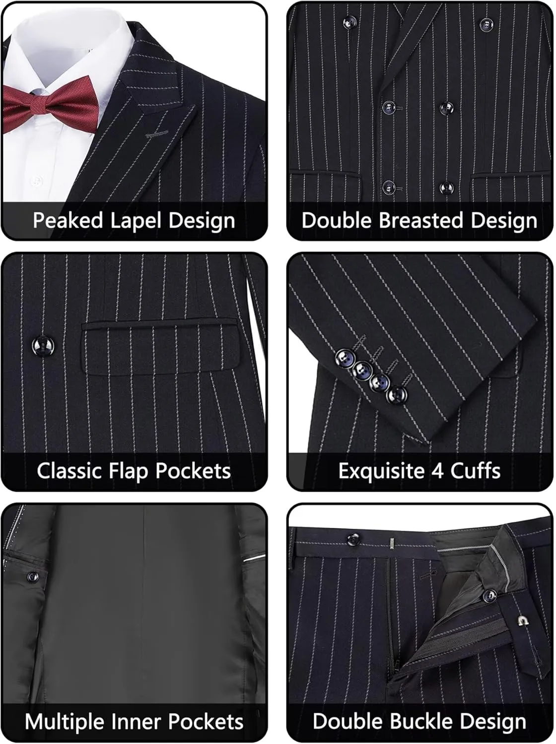 Mens Suits 3 Piece Plaid Slim Fit Tuxedo Double Breasted Prom Dress Suits Men Jackets Blazer Vest and Pants with Tie