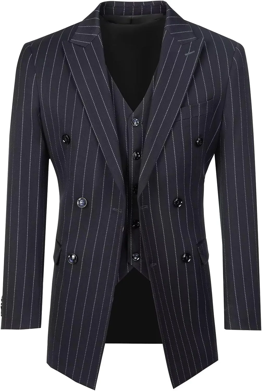 Mens Suits 3 Piece Plaid Slim Fit Tuxedo Double Breasted Prom Dress Suits Men Jackets Blazer Vest and Pants with Tie