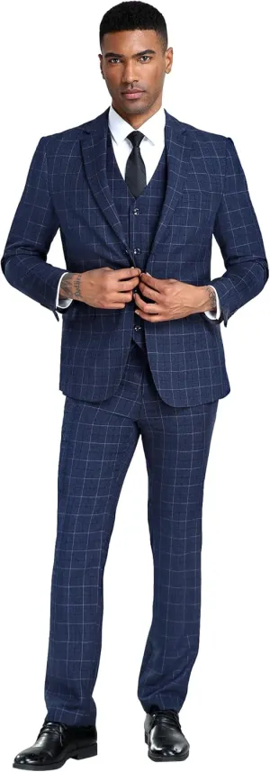 Mens Suits 3 Piece Plaid Slim Fit Tuxedo Double Breasted Prom Dress Suits Men Jackets Blazer Vest and Pants with Tie