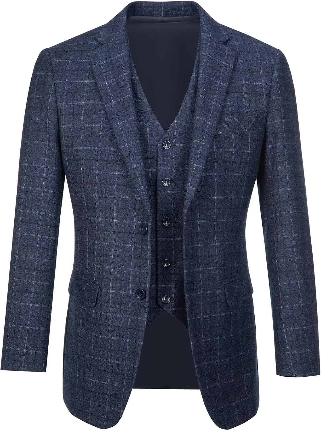 Mens Suits 3 Piece Plaid Slim Fit Tuxedo Double Breasted Prom Dress Suits Men Jackets Blazer Vest and Pants with Tie