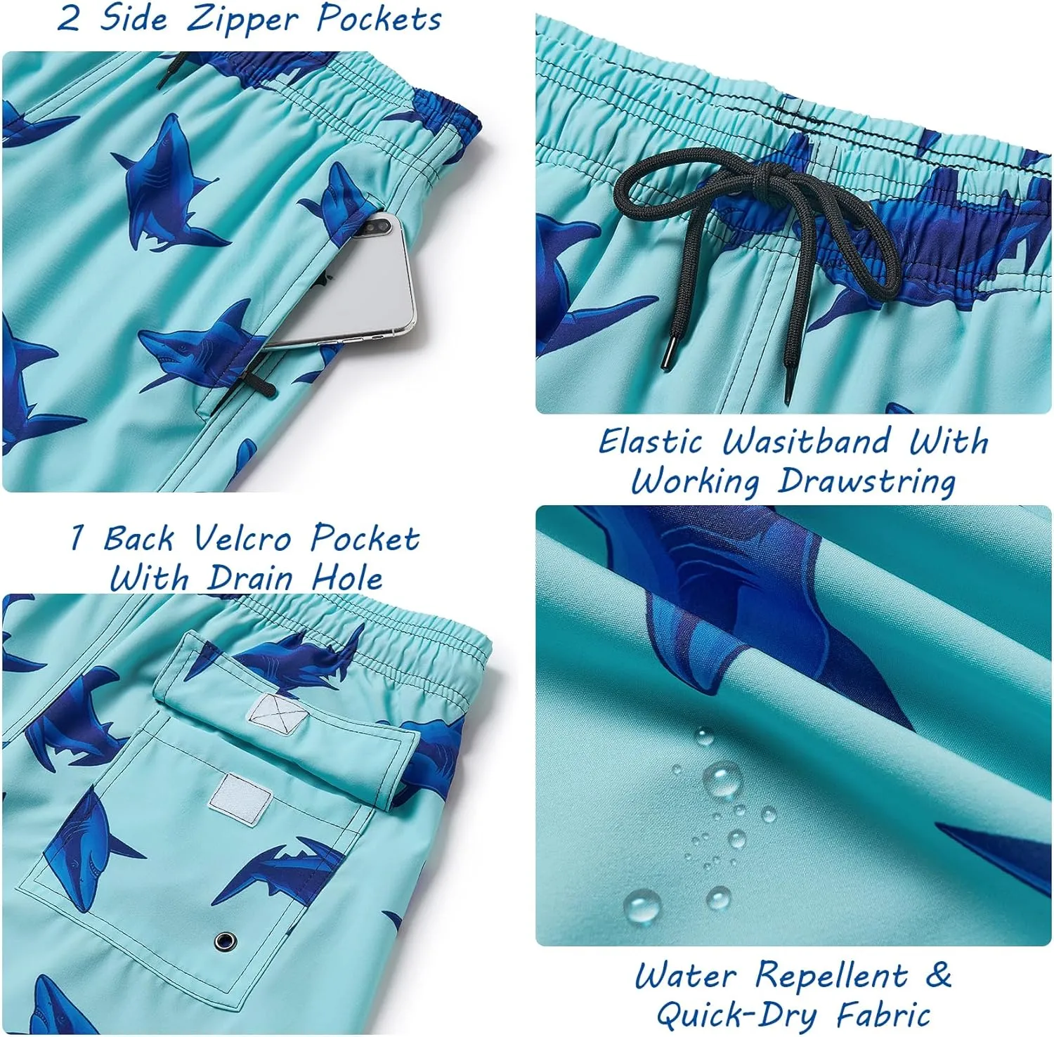 Mens Swim Trunks with Compression Liner Quick Dry Swim Shorts Bathing Suit Swimsear 2 in 1 Beach Board Shorts