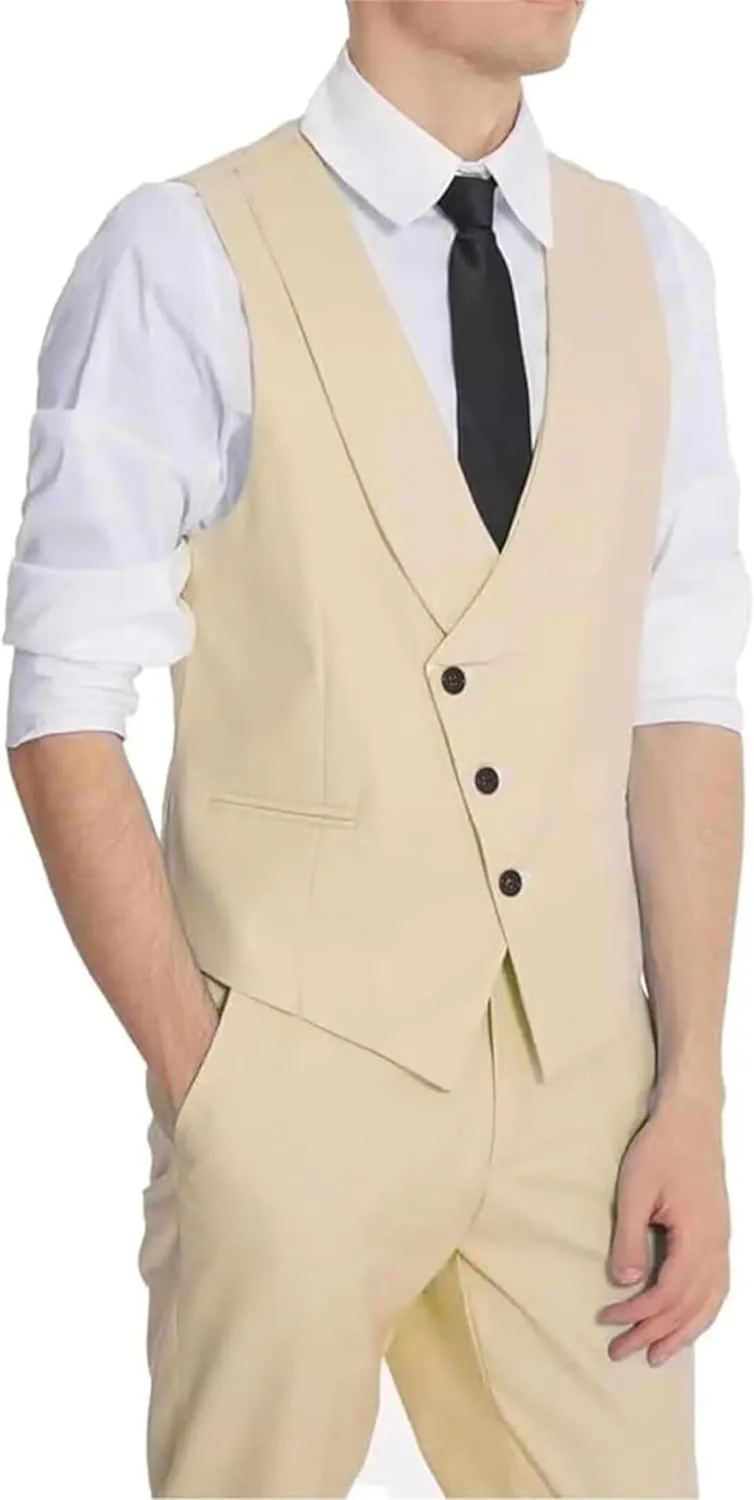 Men's Tuxedo Suits Slim Fit Casual Suit Blazer Dinner Solid One Button Wedding Prom Jackets Vest Trousers Pants Set