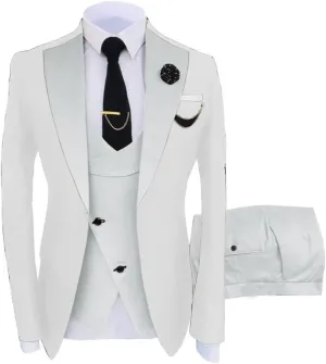 Men's Tuxedo Suits Slim Fit Casual Suit Blazer Dinner Solid One Button Wedding Prom Jackets Vest Trousers Pants Set