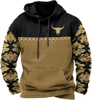 Men's Western Aztec Hoodie Vintage Oversized Cowboy Hooded Sweatshirts Casual Graphic Country Hoodies with Pocket