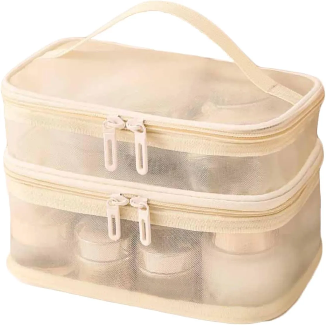 Mesh Cosmetic Bag Makeup Bags Portable Travel Organizing Zipper Pouch Toiletries Make up Pouches for Summer Beach Home Office