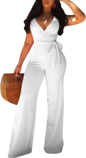 MESLIMA Women's Summer Sleeveless Short Romper Sexy Strap V Neck Wrap Front Tie Casual One Piece Jumpsuit