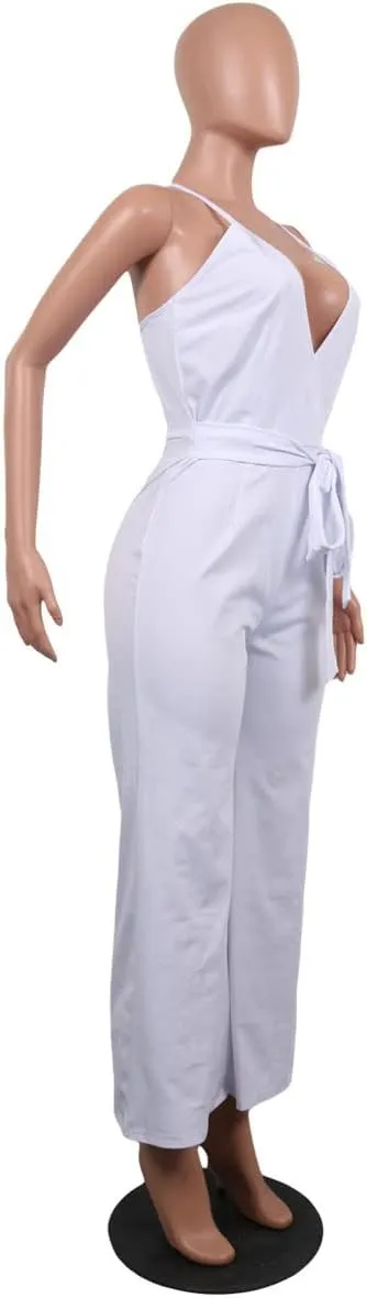 MESLIMA Women's Summer Sleeveless Short Romper Sexy Strap V Neck Wrap Front Tie Casual One Piece Jumpsuit